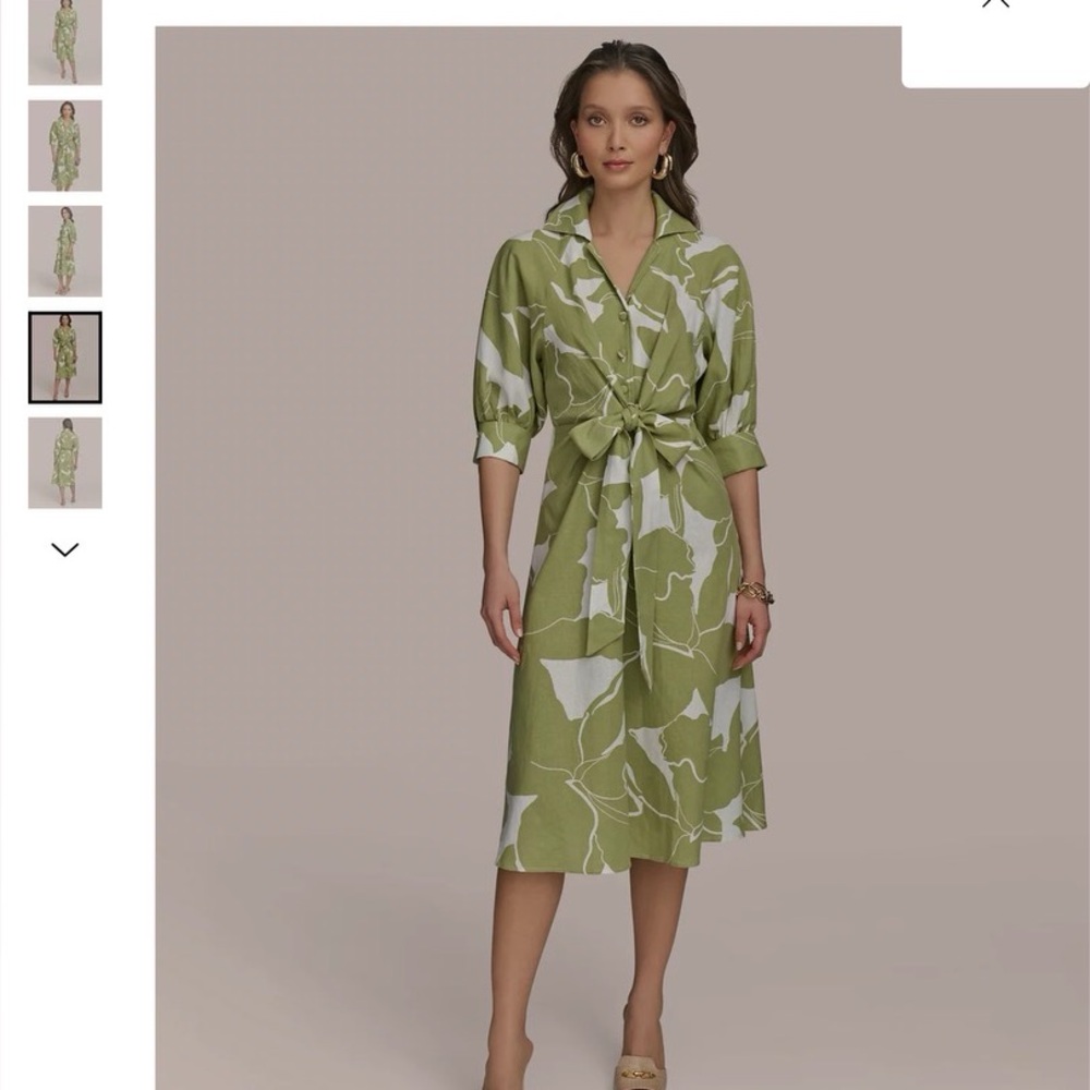 Donna Karan Green Floral Wrap Dress